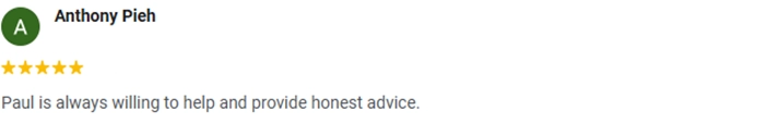 5-Star Testimonial by Anthony Pieh